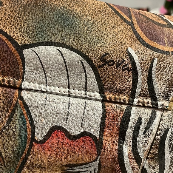 Sova Hand-painted Leather Crossbody. Never  used. Earth tone with silver accent - Picture 15 of 15